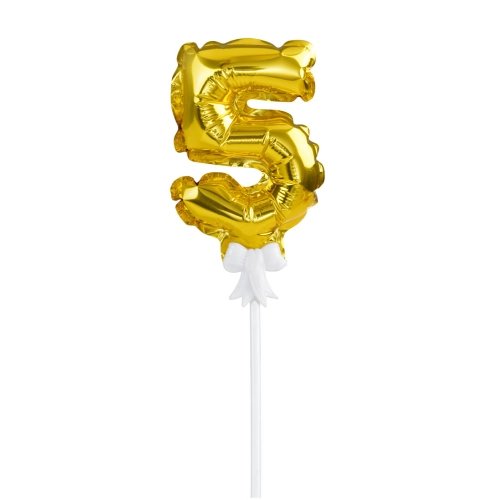 Balon foliowy na patyku cyfra 5 złoty
